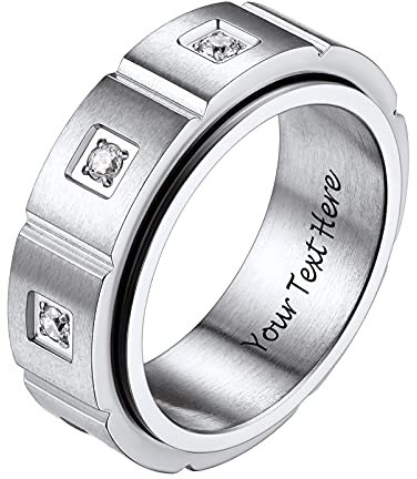 PROSTEEL Herren personalisiert Spinner Ring Edelstahl Größe 54 drehbarer Bandring mit Zirkonia eingelegt Verlobungsring Freundschaftsring Modeschmuck Accessoire für Männer Frauen