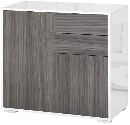 HOMCOM Aparador para Cocina con 2 Puertas 2 Cajones Marco de Blanco Brillante Estante Ajustable Apertura a Presión Armario de Almacenamiento para Dormitorio Salón 79x36x74 cm Gris