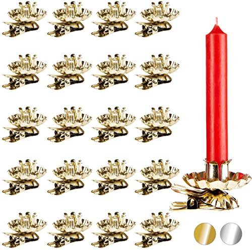 BRUBAKER Pack of 20 Tree Candle Holders for Christmas Tree - Vintage Candle Holders Gold - Traditional Candlewickers with Clip