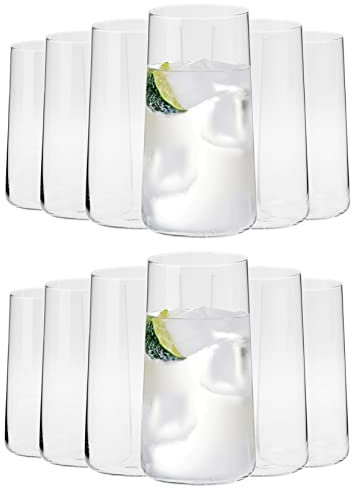 KIAPPO Juego de 12 Vasos de Cristal de 540 ml - Vasos Altos para Agua y Bebidas Frías - Diseño Moderno y Minimalista - Cristal de Alta Calidad - Apto para Lavavajillas