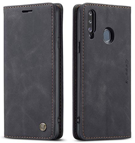 Ququcheng Schutzhülle für Samsung Galaxy A20S, Schutzhülle aus Leder, Flip Case mit Magnetverschluss, Schwarz
