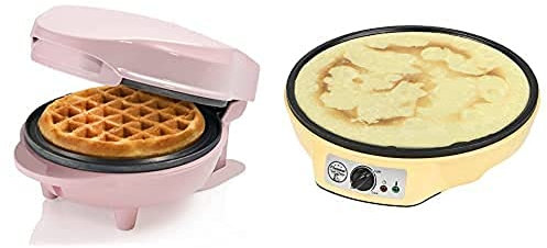 Bestron Mini-Waffeleisen & Crepe-Maker im Retro Design, ideal für Kindergeburtstage, Ostern, Weihnachten, 550-1000 Watt, Farbe: Rosa & gelb
