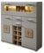 Stella Trading FUN PLUS 2 Barschrank in Basalt mit Hirnholz-Applikationen - Modernes Highboard mit LED-Beleuchtung - 120 x 129 x 37 cm (B/H/T)