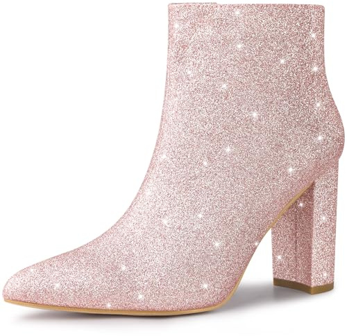 Perphy Damen Glitzer Spitze Zehenbereich Chunky Heel Sparkly Booties Ankle Boots