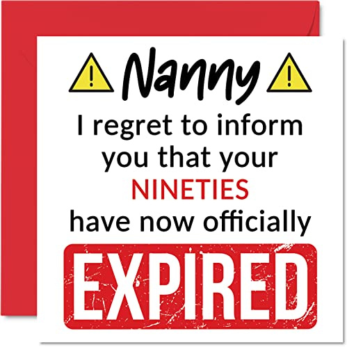 Funny 100th Birthday Cards for Nanny, Your Nineties Have Expired | Happy Birthday Card for Nanny Nan from Grandson Granddaughter, 145mm Banter Joke Humour Bday Greeting Cards Gift