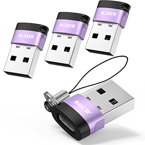socw USB C Female to USB Male Adapter 2.0 (Purple, 4 Pack)