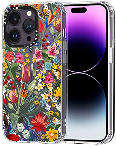 MOSNOVO Case for iPhone 14 Pro, [Buffertech 6.6ft Military-Grade Drop Protection] [Anti Peel Off Tech] Clear TPU Bumper Phone Case Cover Design - In The Garden