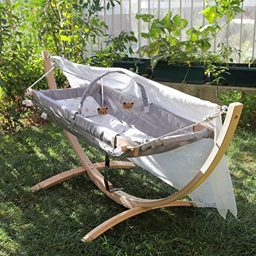 FAFOUR Baby Hammock, Babyhangematte Krippe, Hangematte Für Neugeborene, Neugeboronen hangematte, Baby Cradle, Vintage Babyhangematte, federwiege,Holz Baby hangematte, Baby hangematte Holz (Grau)