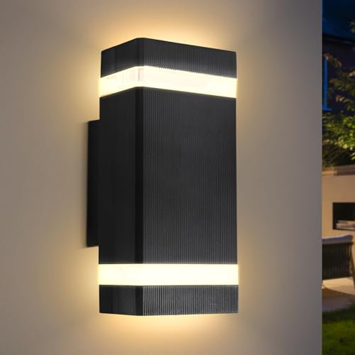 CANMEIJIA LED Wandleuchte, Außenwandleuchten IP65 Wasserdicht Außenleuchten Veranda Licht Haustür Lampe Modern Aluminium Schwarz 3000K Inklusive 2 * 6W GU10 für Garten Flur Bad etc