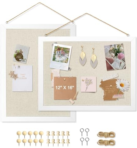 AMUSIGHT 2-Pack Double-Sided Wood Framed Cork Board with Linen, 16 x 12