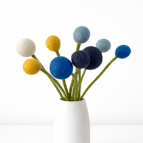 Én Gry & Sif 9 Filzblumen - Kleiner Blumengruß - Blumenstrauß - Fair Trade - handgemacht (blau9)