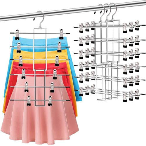 3-pack byxor-hängare-utrymmesbesparande, 6 nivåer garderob-organisatörer och förvaring kjolhängare med klämmor, garderob-organisatör-kläder-organisation-och-förvaring jeans scarfhängare,