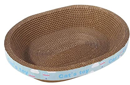Baoblaze Corrugated Cardboard Scratch Pads Oval Cat Scratcher Cardboard Cat Scratching Lounge Bed Cat Cardboard Scratcher Bowl Cat Training Toy for Kitten,50cmx38cmx9cm