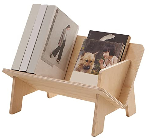 Multifunktionales Bücherregal aus Holz, V-förmig, Geneigt, mit Dreieckiger Stütze, Polierte Tischplatte, Schreibtisch-Organizer