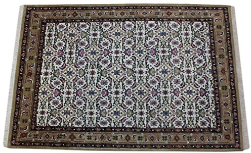 Herati Beige Compatible with Braun Teppich Wolle Handgeknüpft 100% Schurwolle 140X200 cm D6
