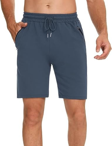 Wayleb Short Sport Homme, Short Homme Coton Leger avec Poche Zippée, Shorts et Bermudas Homme, S+A-Bleu foncé