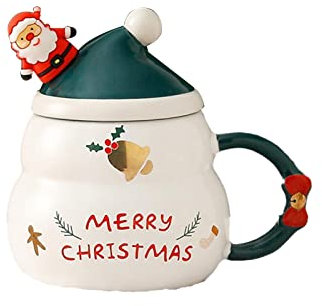 ZOSOFAC Tazza creativa di Natale in ceramica con coperchio cucchiaio 480ml/16oz grande capacità tazza cartone animato Babbo Natale regalo tazza microonde sicuro, per la colazione tazze kawaii tazze