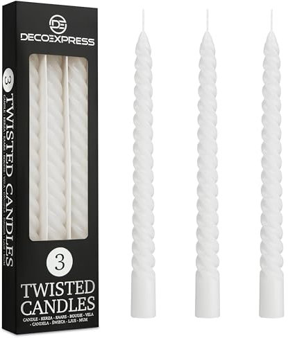 DECO EXPRESS Bougies Torsadées Dîner Lot de 3 ou 6 Anti-Gouttes Bougies Colorées Bougie Longue Durée 6h Non Parfumée Blanc