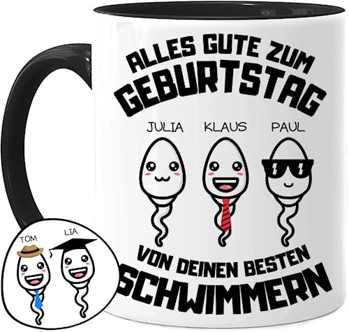 Tassenliebling® Papa Tasse personalisiert mit 1-4 Kindern - Schwarz - Papas bester Schwimmer - Geburtstag Vatertagsgeschenk - Werdender Papa Geschenk lustig zum Vatertag mit Baby, Tochter, Sohn