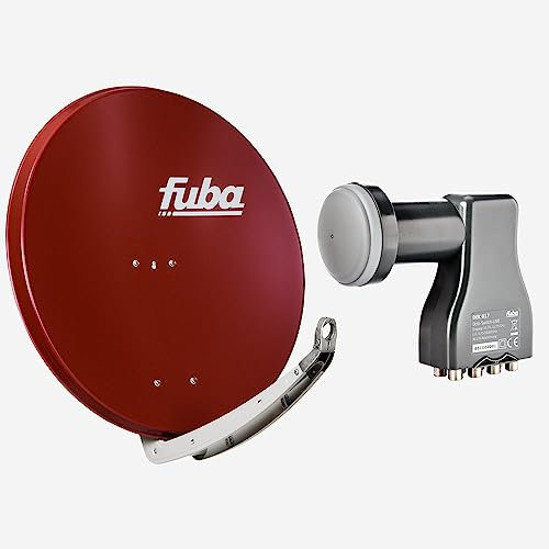 Fuba Sat Anlage 8 Teilnehmer | Satellitenschüssel Komplettset - DAA 850 R Sat-Schüssel 85cm Alu rot + Fuba DEK 818 Octo LNB 8 Teilnehmer (DVB-S2, HDTV, UHD 4K/8K, 3D) mit LTE-Störfilter