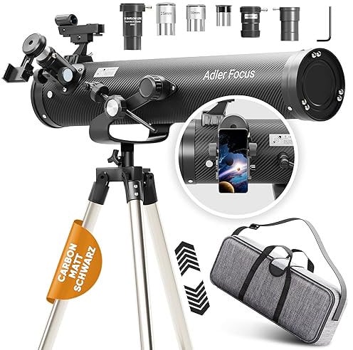 Adler Focus Teleskop 76700, Verbessertes Modell 2024, Vergrößerung 20-350x für Anfänger - Profi, tragbar und leistungsstark - einfach zu montieren, Mond, Planeten & Sterngucken (matt schwarz)