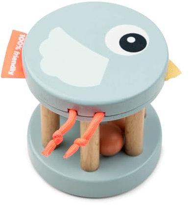 Done by Deer Holzrassel Birdee Blau - viele kleine sensorische Details - Holzspielzeug ab 0 monate