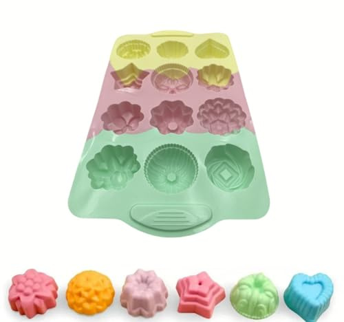 Pastel Colour Silicone Designer Mould Tray - Baking, Cooking, Freezing, Muffins, Cupcakes, Sponge Cake, Jelly, Chocolate, Sweets, Candies, Desserts, Savouries, Ice, Unique, Non-Stick, Dishwasher Safe