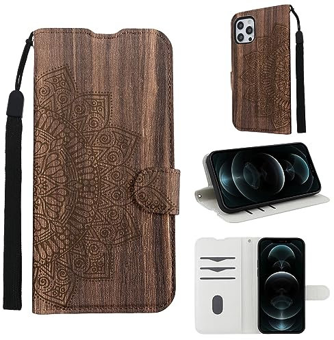 Yoedge Handykette Handyhülle für Apple iPhone 8/7 / SE 2022 / SE 2020 4,7 Hülle mit Band Kette, PU Leder Klapphülle Schutzhülle Holz Aesthetic Stoßfeste Brieftasche Cover für iPhone SE 3 Case, 2