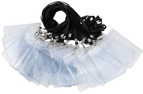 Porte Badge Tour de Cou, Vordas Lot de 20 Porte Carte Collier, Cordon Carte en Plastique Transparent, Support Badge pour Scolaire Entreprise Bureau