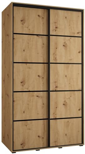 MEBLE KRYSPOL Davos 4 130 Schrank mit Zwei Schiebetüren für Schlafzimmer - Moderner Kleiderschrank mit Kleiderstange und Regalen - 235,2x130x60 cm - Artisan Artisan Schwarz