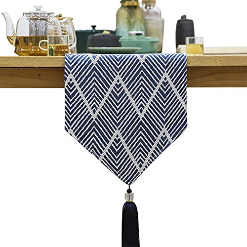 Tischläufer im japanischen Stil mit V-Ende und Quasten, Blaue doppelseitige wärmeisolierende Tischsets, waschbarer Esstisch, TV-Schrank, Sideboard, Kommode, Schal (Größe: 20 x 80 cm) ()