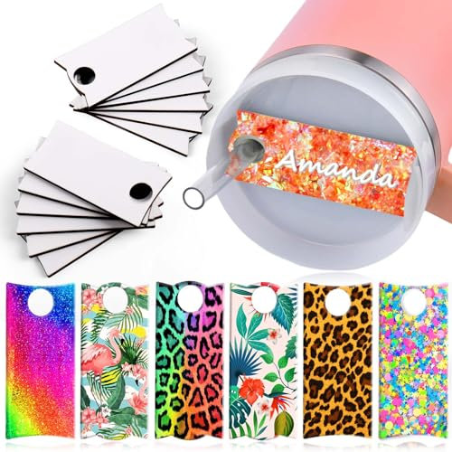 AIERSA Sublimation Name Plate Blanks for Stanley Cup 30oz Lid Tumbler with Handle, 12 Pcs Name Tags for Stanley Cup Accessories, DIY Personalized Name Plates