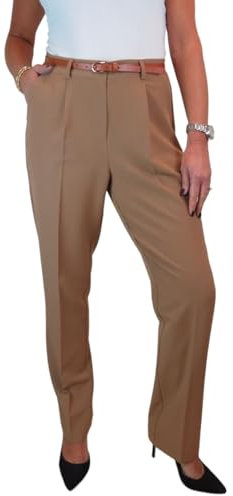Paulo Due Smart Tailored Fit Pleated Trousers for Women UK Ladies Formal Office Trouser Lightweight Work Pants Tan 8-22 (18)