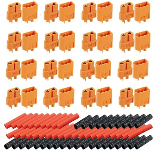 senvenelec (32Pcs XT60 Männlich Weiblich Adapter, XT60 Männlich Weiblich Rundstecker Stecker - Hochstrom Stecker für RC Lipo Akku Adapter, 64Pcs Schrumpfschlauch.