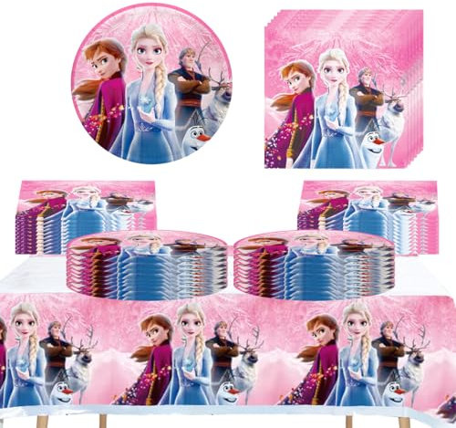 DecPtyTa Dekoration Geburtstag frozen Prinzessin Partygeschirr Set Geburtstag Papierteller elsa Servietten Tischdecke Geeignet für 20 Personen