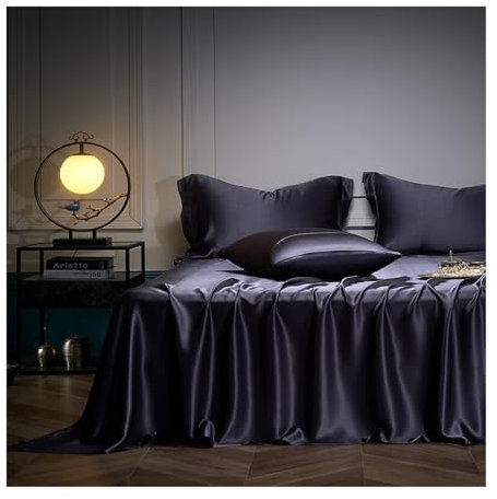 RUZGAR Bettlaken ohne Gummizug aus Reiner Seide Betttuch 170x230cm 230x250cm 250x250cm Hotel-Luxus 6A+ Laken aus Seide Hochwertig Ultraweich Atmungsaktiv (Color : Gray(Grey), Size : 170x230cm)