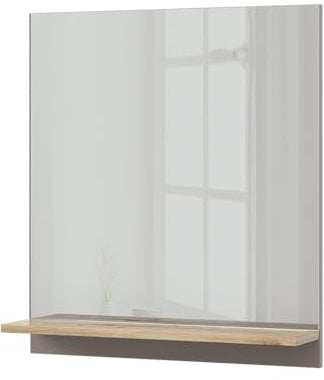 Vicco Badspiegel Marelle, Badspiegel, Greige/Artisan-Eiche, 60 x 67 cm mit Regal
