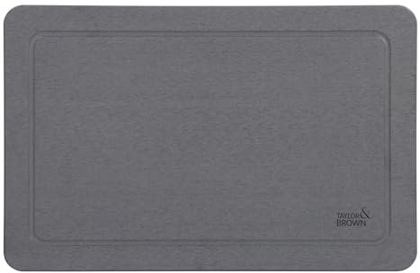 Taylor & Brown Stone Bath Mat Diatomaceous Earth Bathroom Shower Non-Slip Super Absorbent Quick Dry Floor Kitchen Anti Mould Antibacterial Natural Easy to Clean 60x39cm, Border, Dark Grey