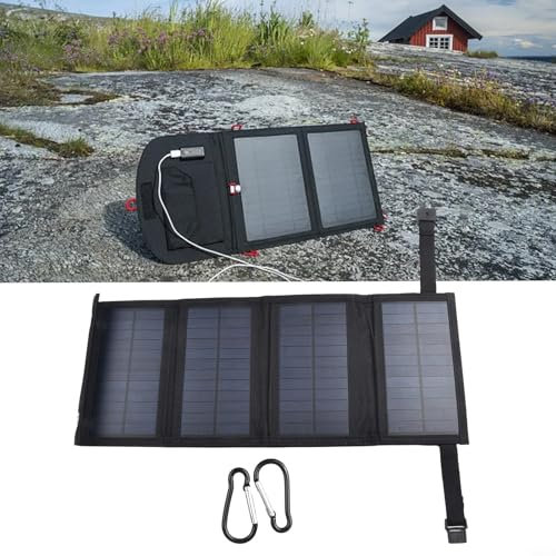 Cargador de panel solar USB plegable impermeable 20W 5V para camping, senderismo (negro)
