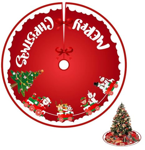 HESUSUSI Jupe d'Arbre De Noël Rouge 90Cm - Couverture Décorative De Sapin Pour La Maison, Vacances (Neige)