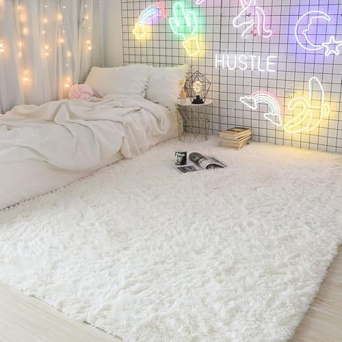 XUEDNGM Teppich Kunstfell Teppich Hochflor 70 x 220 cm Anti-Rutsch, Flauschig, Weich, Waschbar, Langflor Wohnzimmer Läufer Carpet Langflor Teppich Langflor für Wohnzimmer, Schlafzimmer, Weiß