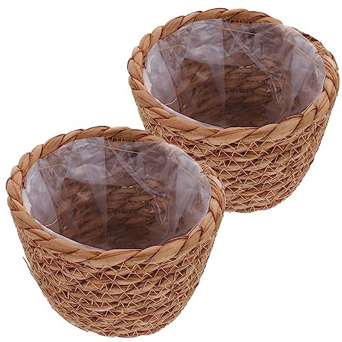 NULYLU Set of 2 Handmade Woven Plant Baskets Liner Small Rattan Flower Pots 13cm Diameter for Home Decor Random