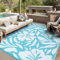 VK·LIVING Outdoor Teppich Wetterfest 120X180cm Kunststoff Stroh Reversible Garten Outdoorteppich Langlebig & UV Beständig Moderne Leichte Outdoor Matte für Balkon Terrassen Camping Hof RV Blau&Weiß