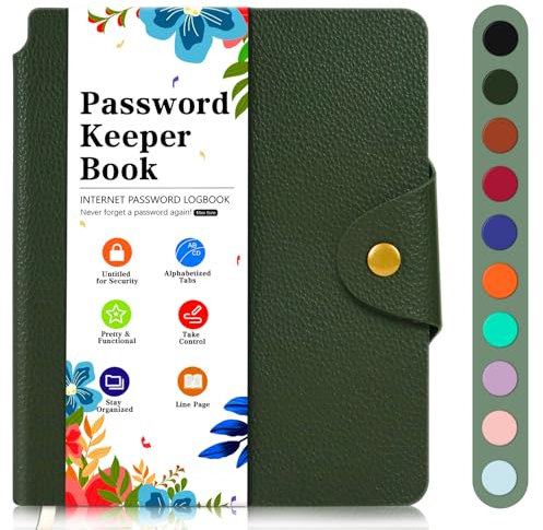 Passwortbuch mit Register A-Z, Passwortbuch Klein, Passwort Buch A6 für Internet-Website-Login, Buch für Passwörter zum Festhalten von Kontakten, Besonderen Tagen, Interneteinstellungen, Dunkelgrün