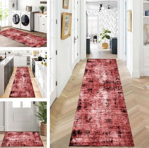 ZUZEKU Läufer Flur Küche Waschbar rutschfest 50X80cm Rot Lang Küchenteppich Flurteppich Teppich Fur Korridor Wohnzimmer Schlafzimmer Meterware Anpassbar