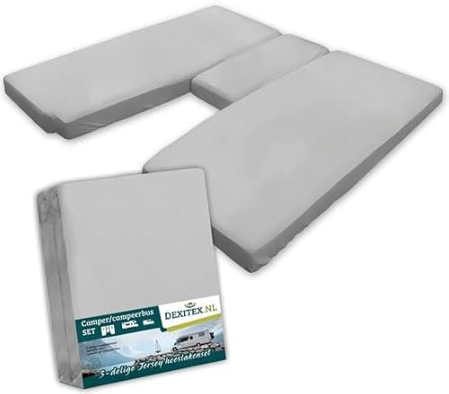 Dexitex - Bettlaken Wohnmobil 3 teilig und Wohnwagen - Einzelbetten Spannbettlaken Set Grau - Spannbettlaken Wohnmobil 3 Teilig - für Wohnmobil - OekoTEX - 100% Baumwolle - 3er Set