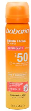Babaria Bruma Facial SPF50+ 75 ml – Protector Solar 50 | Protector Solar Spray con Aloe Vera y Niacinamida - Resistente al Agua - Perfecto Para Llevar en el Bolso