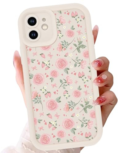 Kivlclri Coque pour iPhone 11 6,1, Étui avec Aesthetic Fleurs Fraise Motif Dessin Fille Femme Housse, Souple Silicone TPU Bumper Cover Antichoc Anti-Rayures Protection Case pour iPhone 11