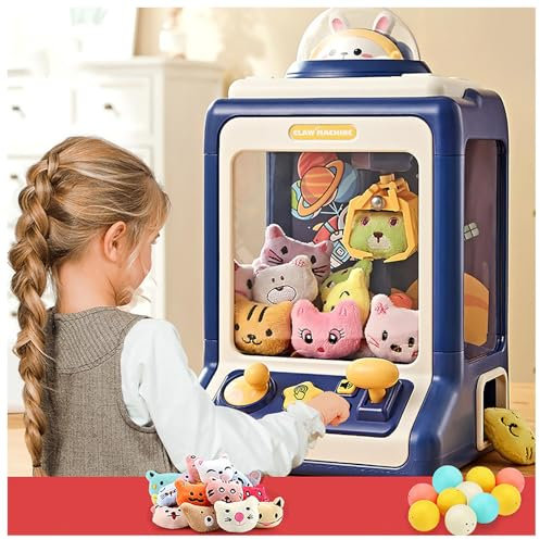 HBDSMLPL Machine a Pince Bonbon , Machine Fete Foraine avec Lumière et Musique,20 Poupées,10 Gashapons , Machine a Bonbon avec Pince pour Les Cadeaux De Noël,Blue
