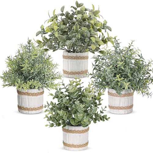 BTSD-home Confezione da 4 piccole piante finte per interni, mini piante artificiali per casa, ufficio, casa colonica, decorazione bagno, camera da letto, cucina, scrivania
